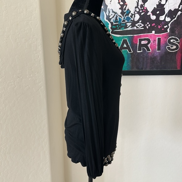Sexy Black Studded Deep V-Neck Hoodie By Rain Size Large - Picture 8 of 11